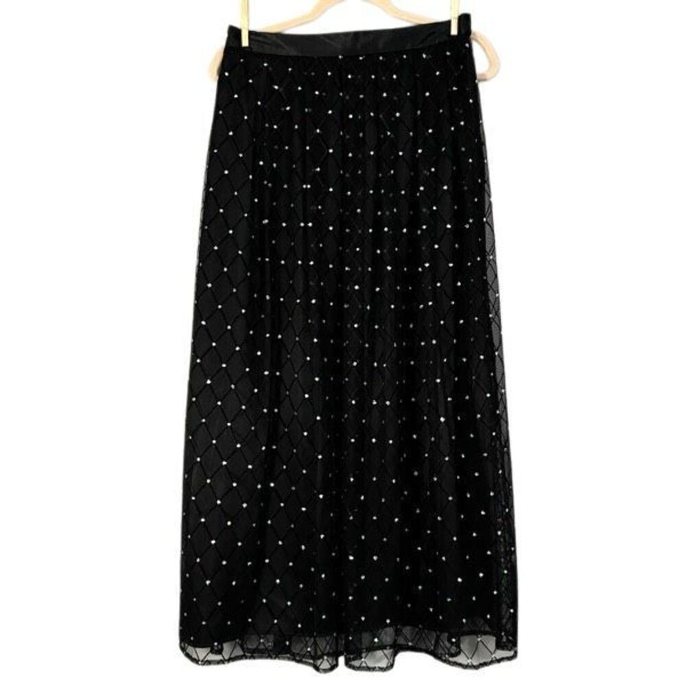 Vintage Y2K R&M Richards Black Glitter Mesh Midi Skirt Size 12 Fairy Grunge